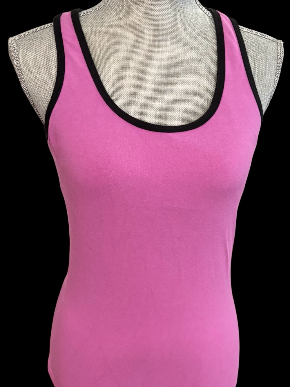 Green Apple Pink Sports Bra Tank Top with Black Trim